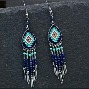 #187 | Native Print Beaded Dangle Earrings